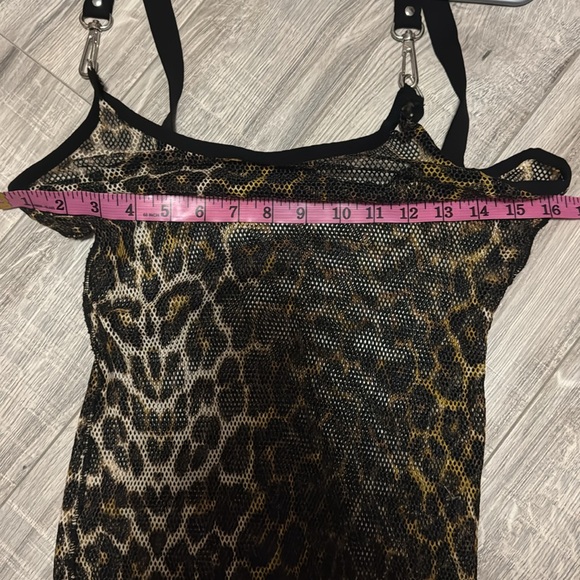 Cheetah print fishnet dress with silver metal clasp straps stretchy one size - Picture 9 of 10